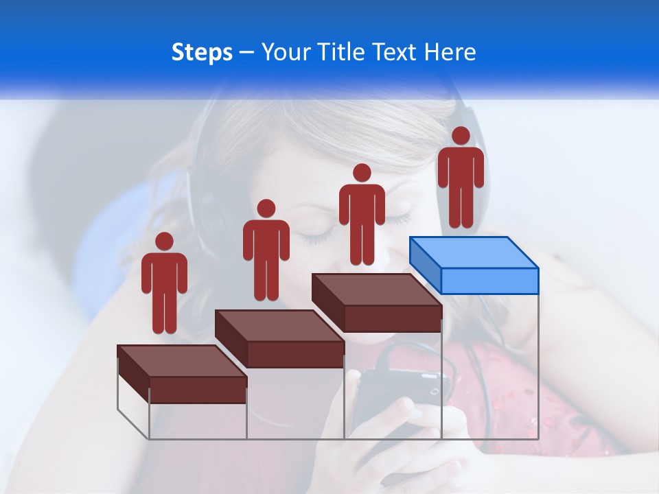 A Woman Wearing Headphones Is Looking At Her Cell Phone PowerPoint Template