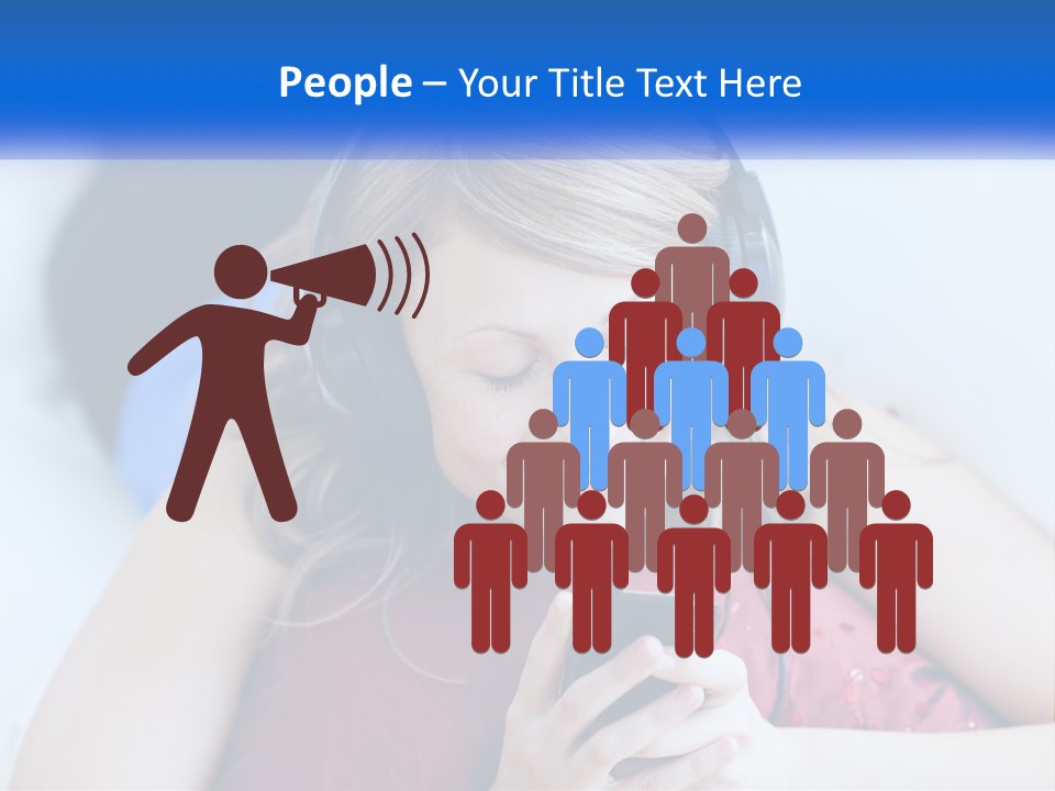 A Woman Wearing Headphones Is Looking At Her Cell Phone PowerPoint Template