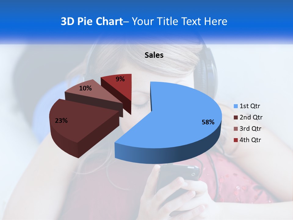 A Woman Wearing Headphones Is Looking At Her Cell Phone PowerPoint Template