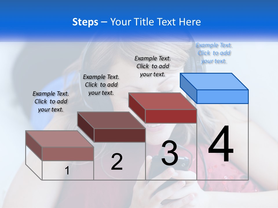 A Woman Wearing Headphones Is Looking At Her Cell Phone PowerPoint Template