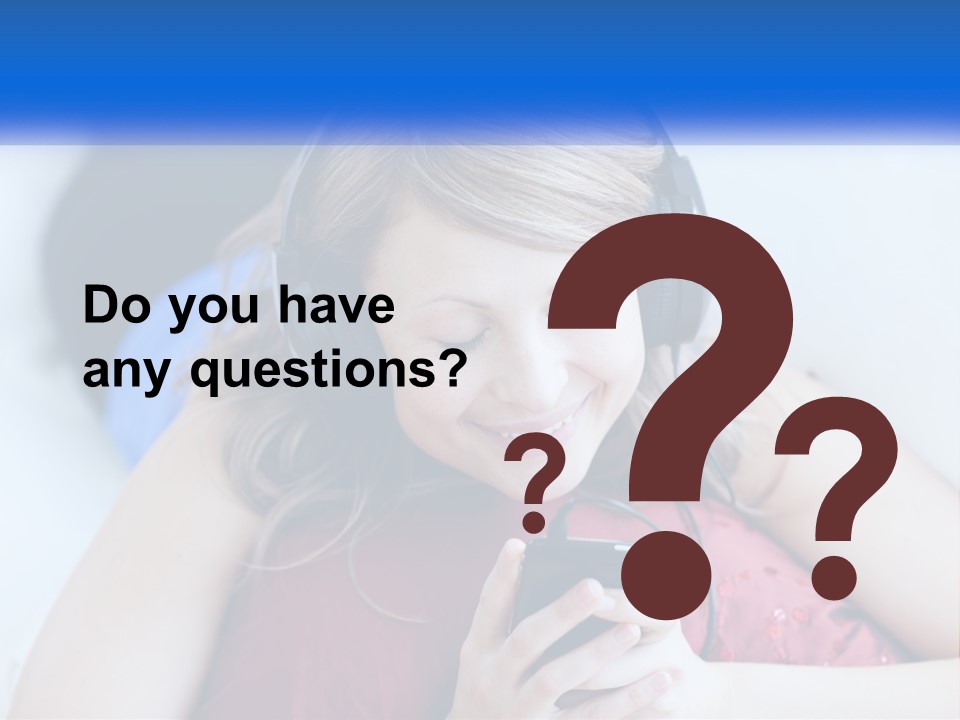 A Woman Wearing Headphones Is Looking At Her Cell Phone PowerPoint Template