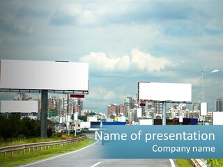 A Road With Billboards On Both Sides Of It PowerPoint Template