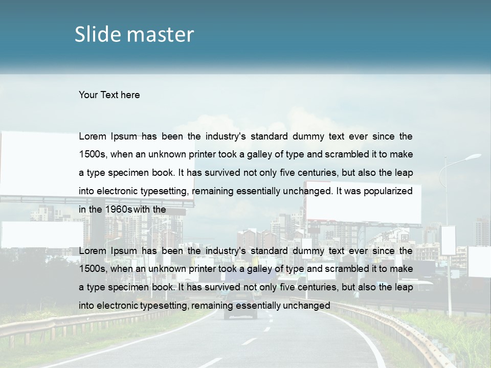 A Road With Billboards On Both Sides Of It PowerPoint Template