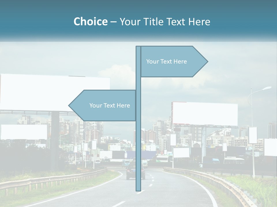 A Road With Billboards On Both Sides Of It PowerPoint Template