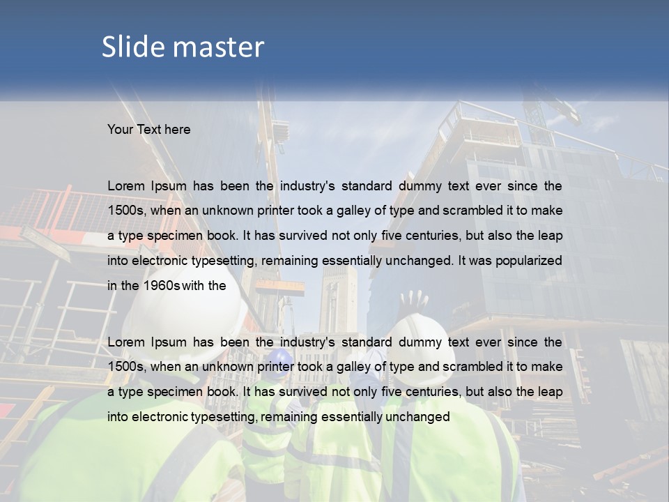 A Group Of Construction Workers Standing In Front Of A Building PowerPoint Template