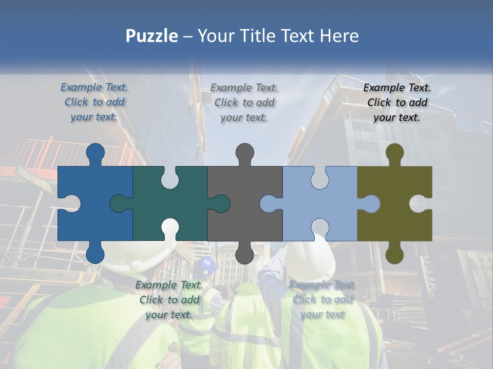 A Group Of Construction Workers Standing In Front Of A Building PowerPoint Template