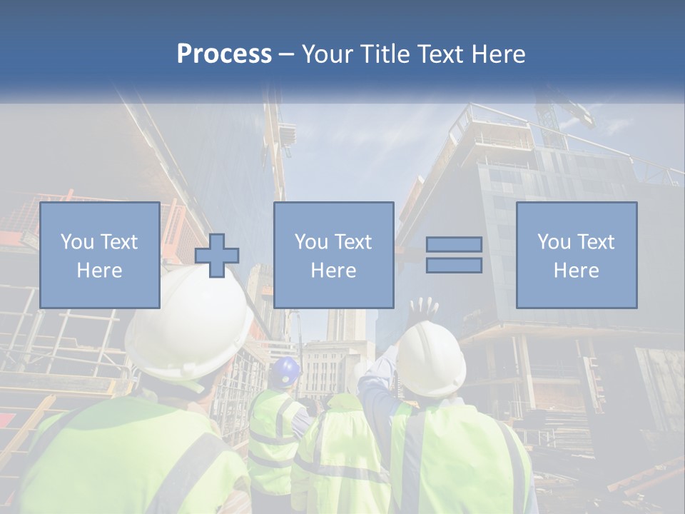 A Group Of Construction Workers Standing In Front Of A Building PowerPoint Template