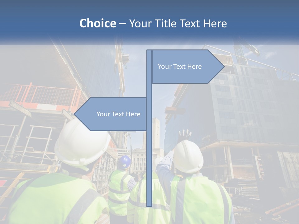 A Group Of Construction Workers Standing In Front Of A Building PowerPoint Template
