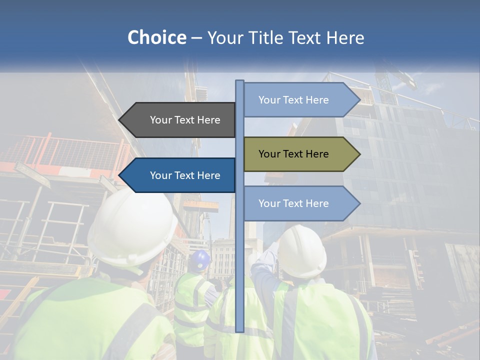 A Group Of Construction Workers Standing In Front Of A Building PowerPoint Template
