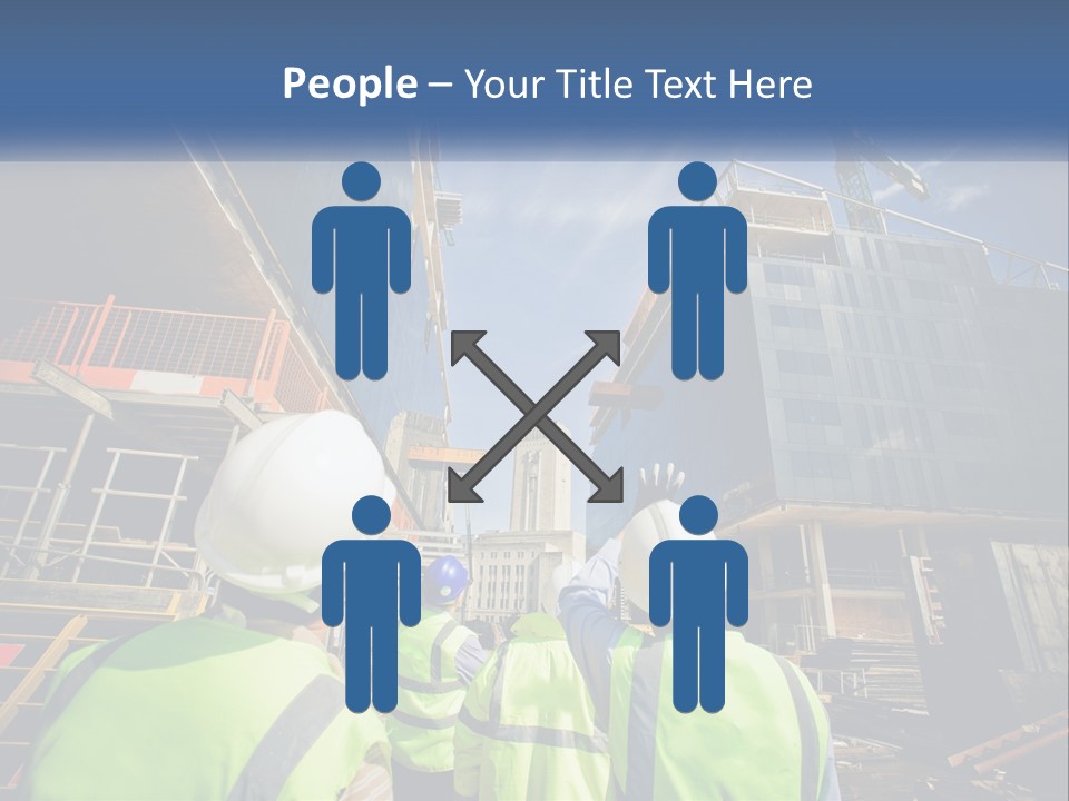 A Group Of Construction Workers Standing In Front Of A Building PowerPoint Template