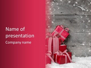 A Red Present Box Sitting On Top Of A Pile Of Snow PowerPoint Template
