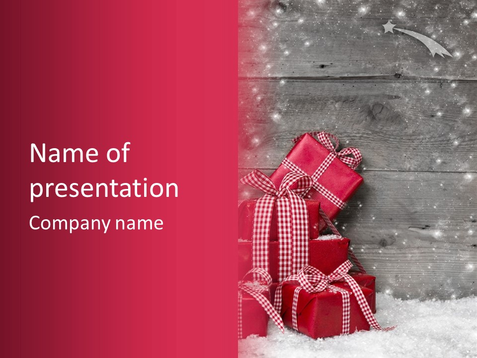A Red Present Box Sitting On Top Of A Pile Of Snow PowerPoint Template