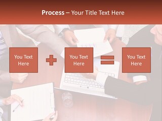 A Group Of Business People Shaking Hands Over A Laptop PowerPoint Template