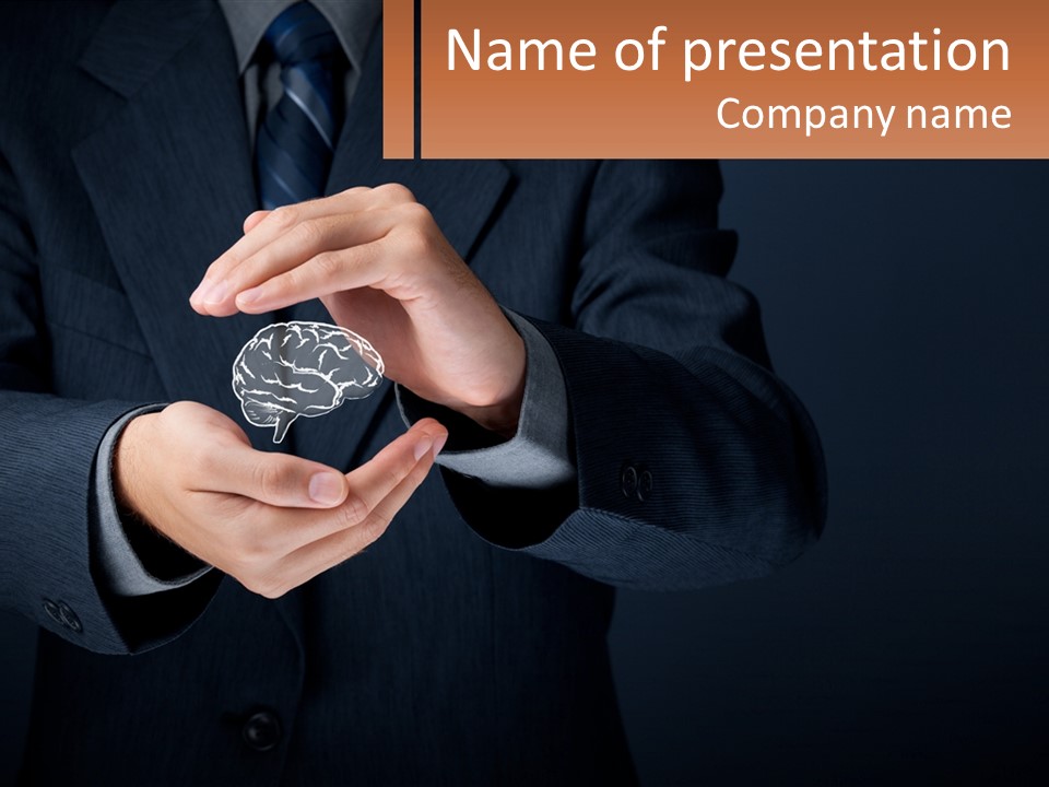 A Man In A Suit Holding A Brain Model PowerPoint Template