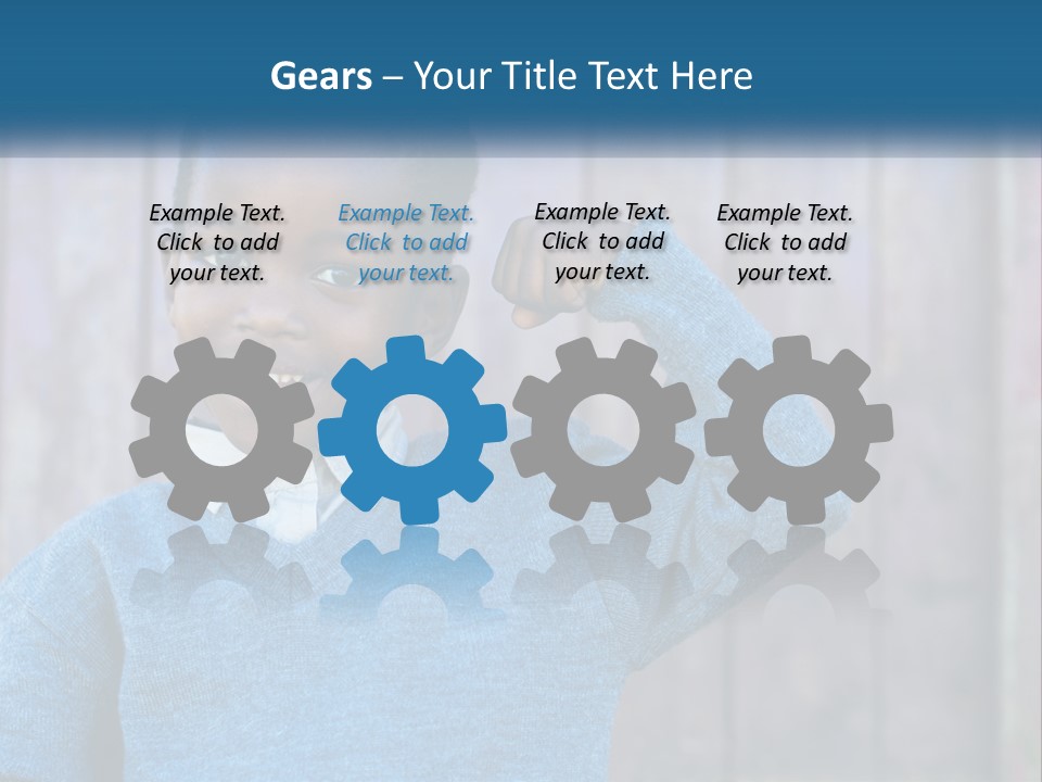 A Young Boy Flexing His Muscles In Front Of A Wooden Fence PowerPoint Template