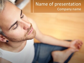 A Man Sitting On The Floor With His Eyes Closed PowerPoint Template