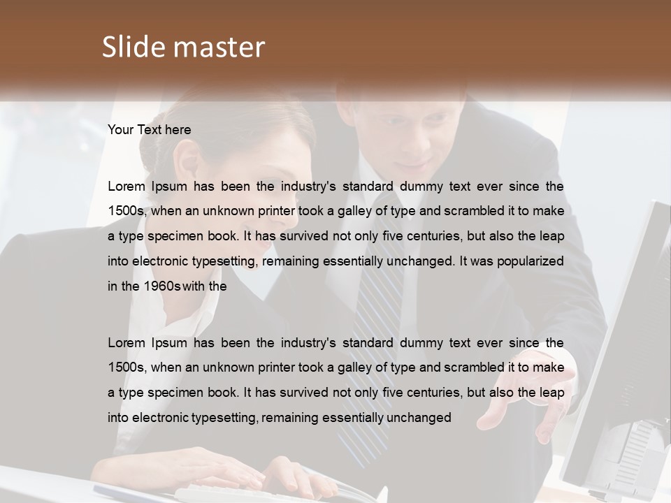 A Man And A Woman Looking At A Computer Screen PowerPoint Template