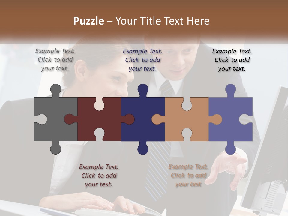 A Man And A Woman Looking At A Computer Screen PowerPoint Template