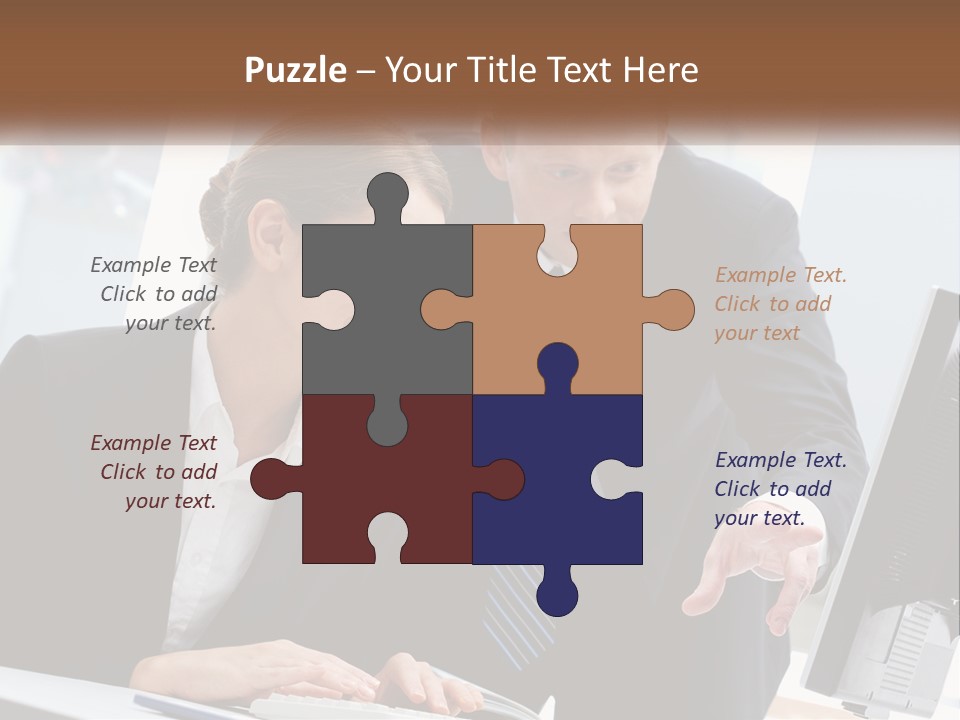 A Man And A Woman Looking At A Computer Screen PowerPoint Template