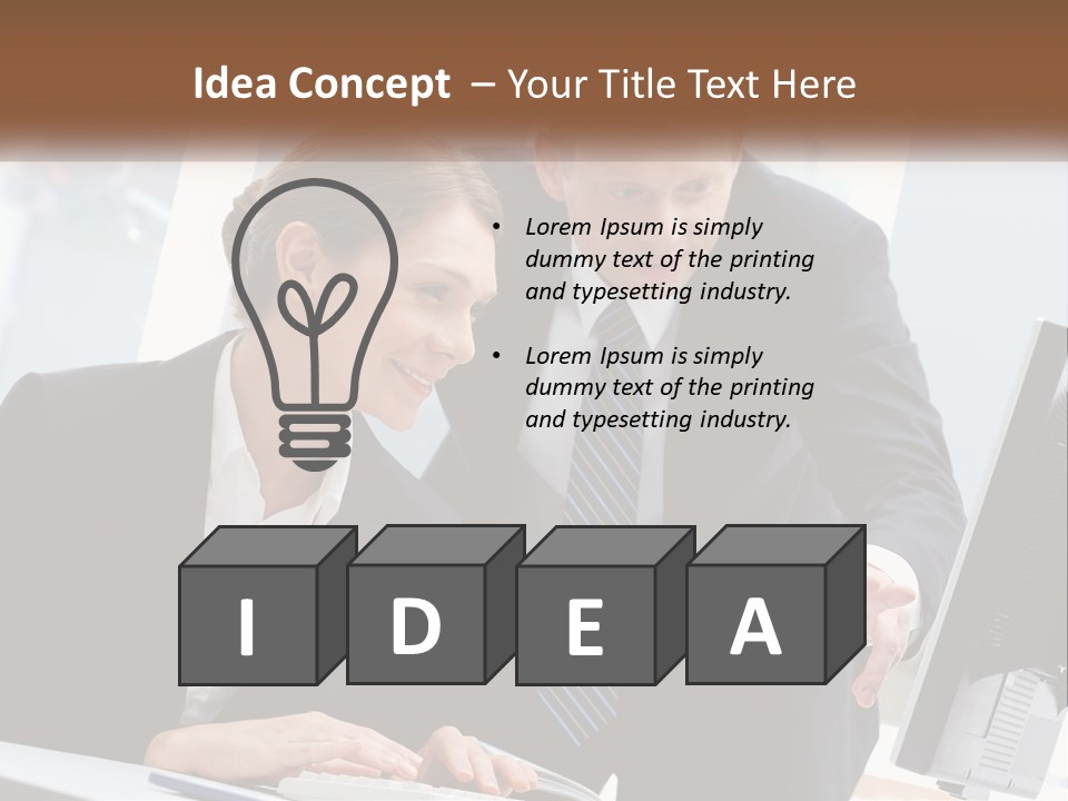 A Man And A Woman Looking At A Computer Screen PowerPoint Template