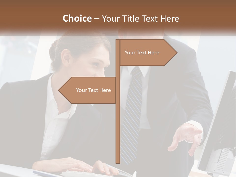 A Man And A Woman Looking At A Computer Screen PowerPoint Template