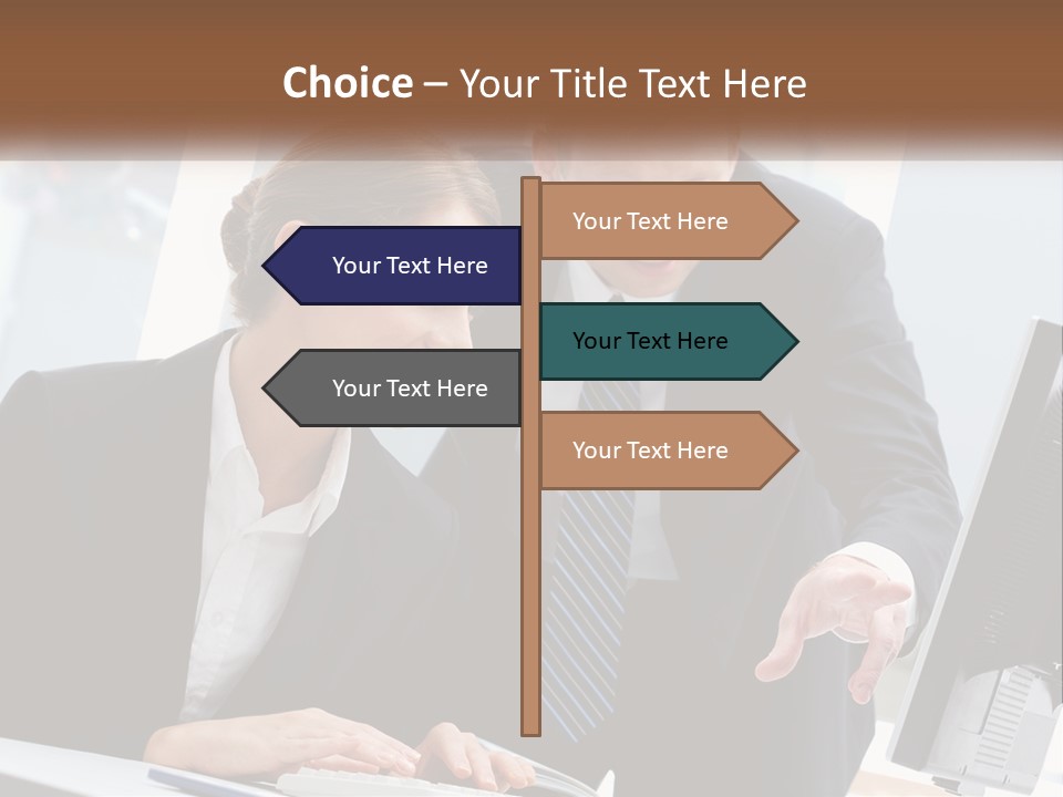 A Man And A Woman Looking At A Computer Screen PowerPoint Template