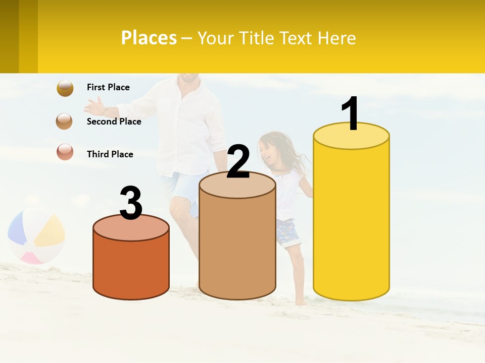 A Man And A Little Girl Playing With A Ball On The Beach PowerPoint Template