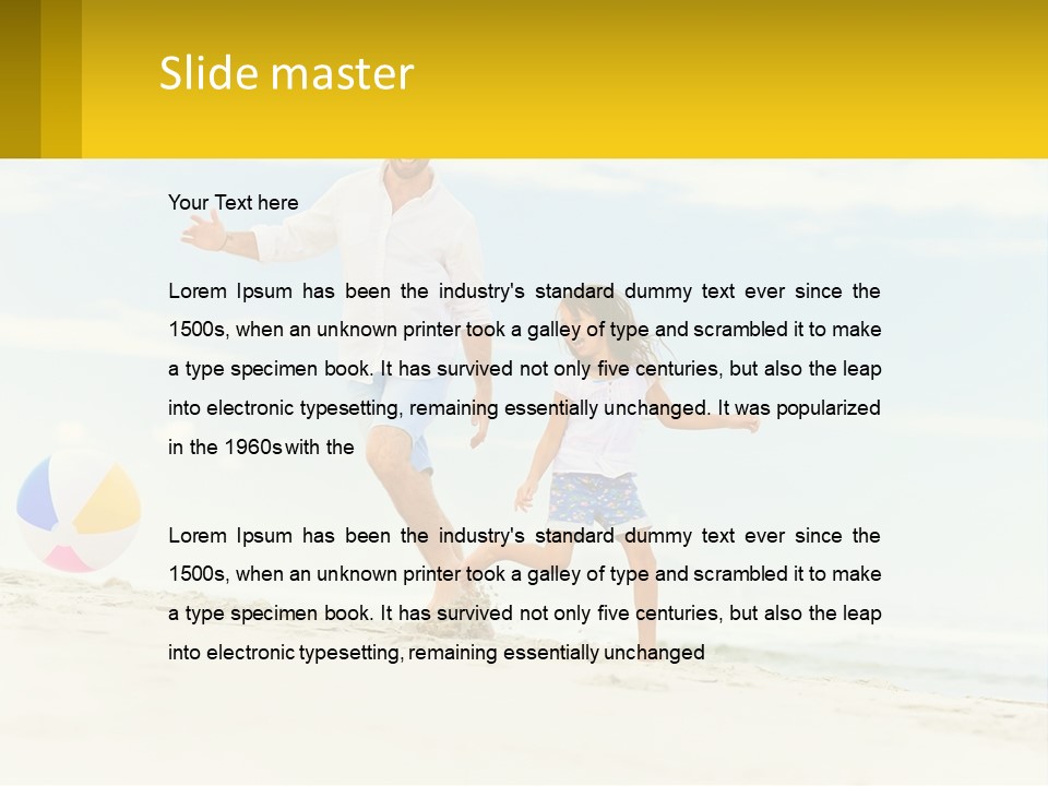 A Man And A Little Girl Playing With A Ball On The Beach PowerPoint Template