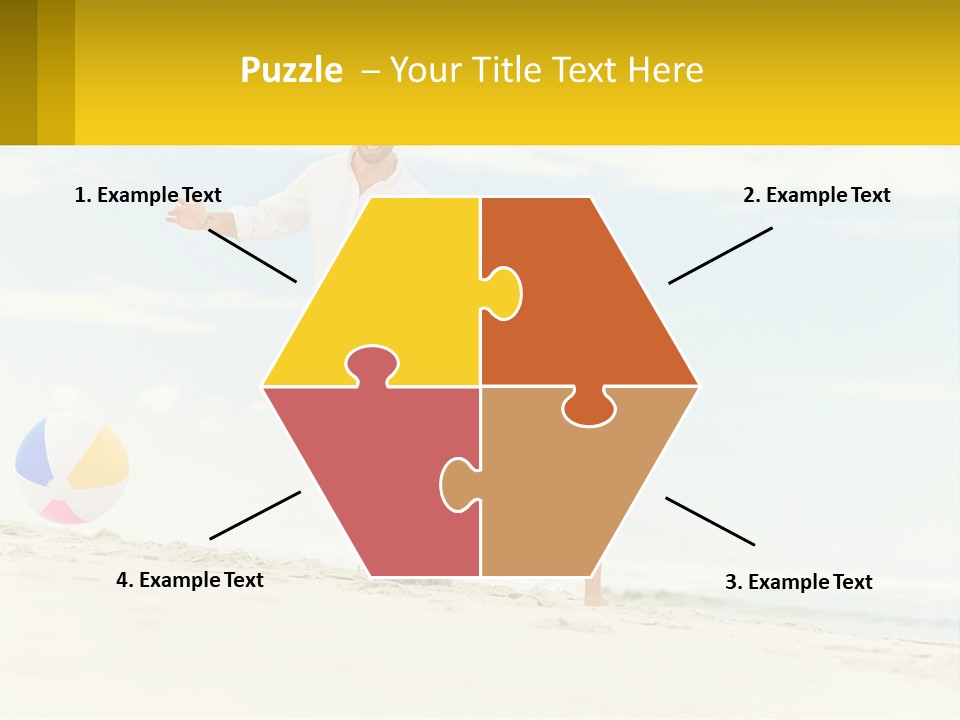 A Man And A Little Girl Playing With A Ball On The Beach PowerPoint Template