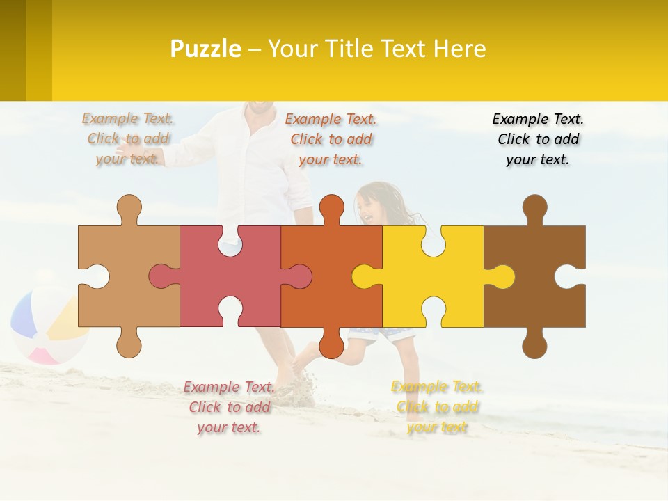 A Man And A Little Girl Playing With A Ball On The Beach PowerPoint Template