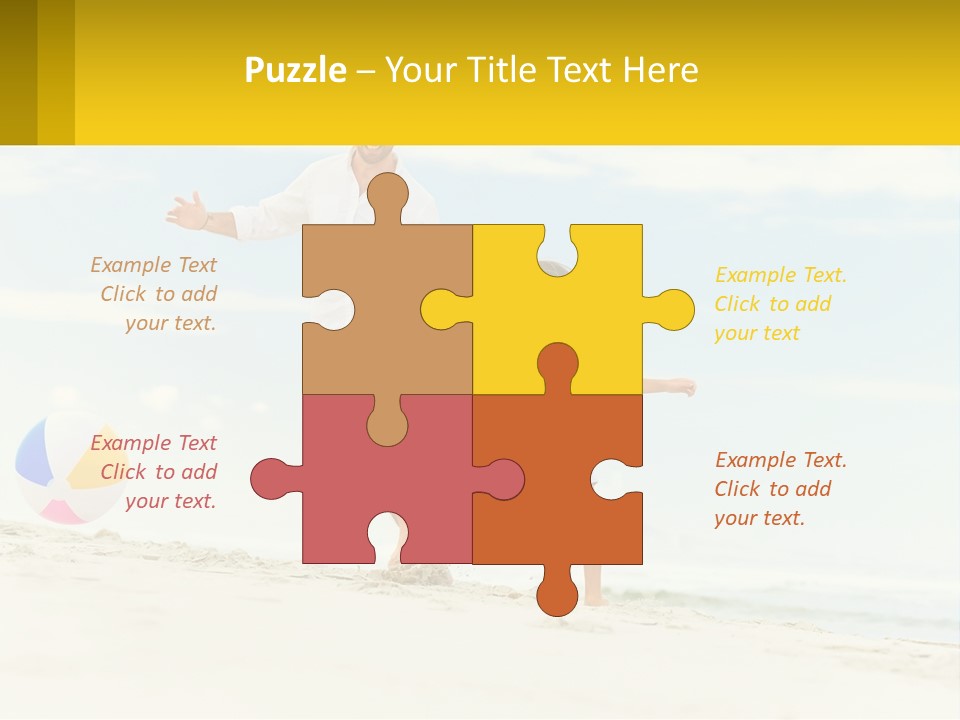 A Man And A Little Girl Playing With A Ball On The Beach PowerPoint Template