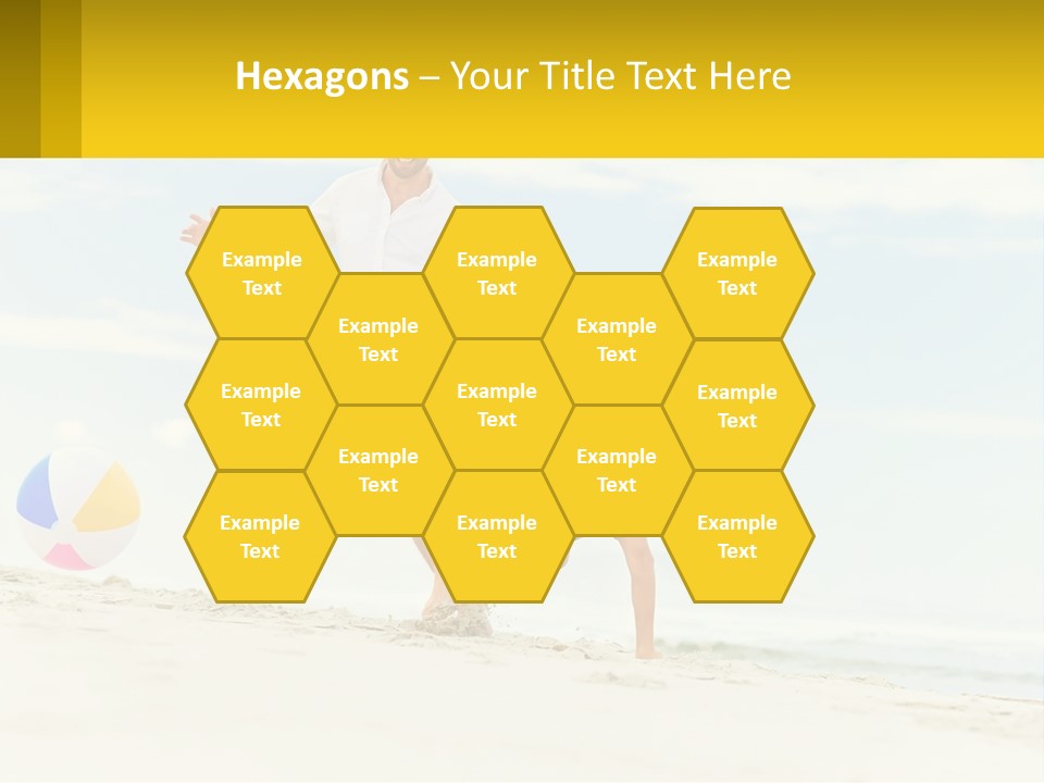 A Man And A Little Girl Playing With A Ball On The Beach PowerPoint Template