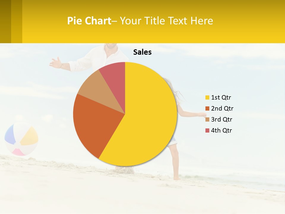 A Man And A Little Girl Playing With A Ball On The Beach PowerPoint Template