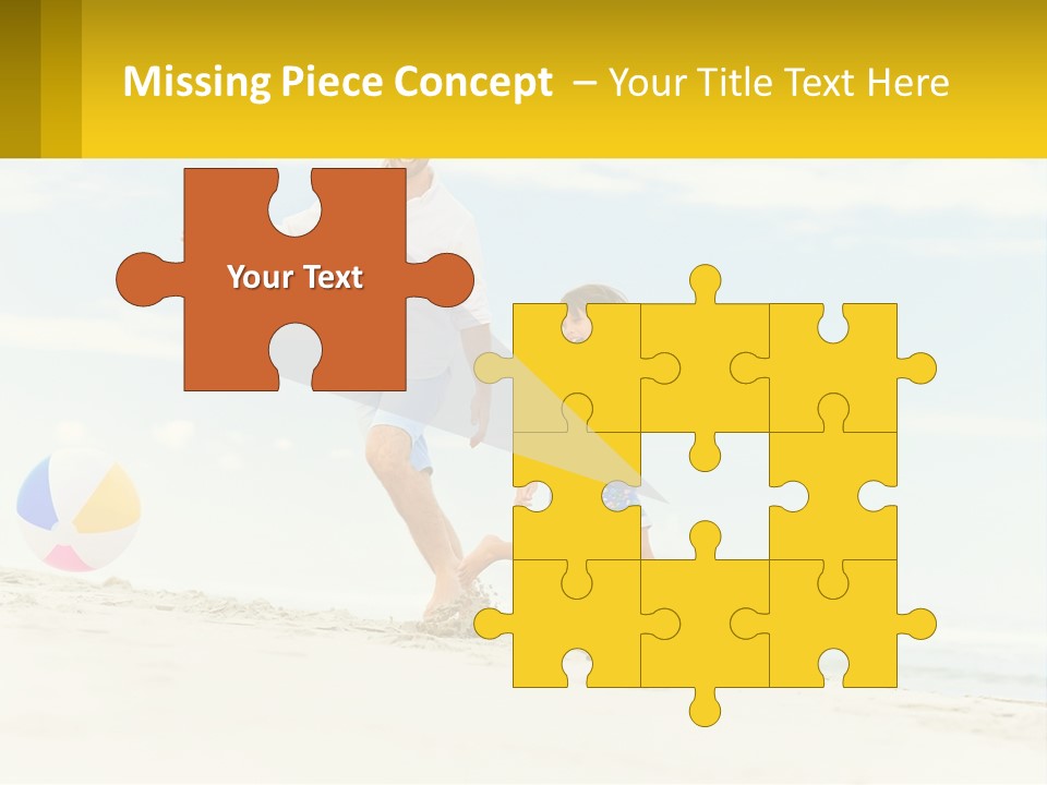 A Man And A Little Girl Playing With A Ball On The Beach PowerPoint Template