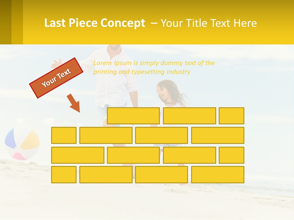 A Man And A Little Girl Playing With A Ball On The Beach PowerPoint Template