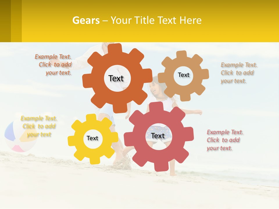 A Man And A Little Girl Playing With A Ball On The Beach PowerPoint Template