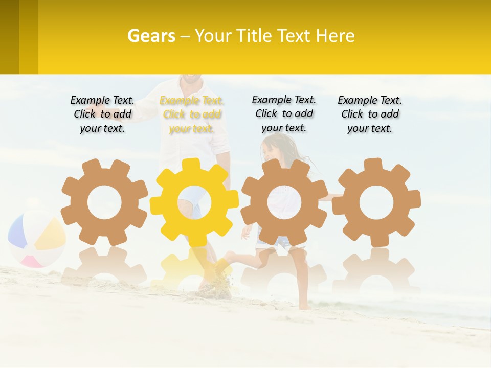 A Man And A Little Girl Playing With A Ball On The Beach PowerPoint Template