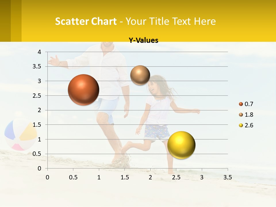 A Man And A Little Girl Playing With A Ball On The Beach PowerPoint Template