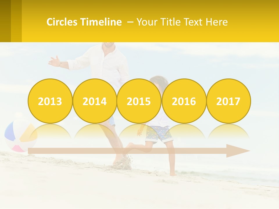 A Man And A Little Girl Playing With A Ball On The Beach PowerPoint Template