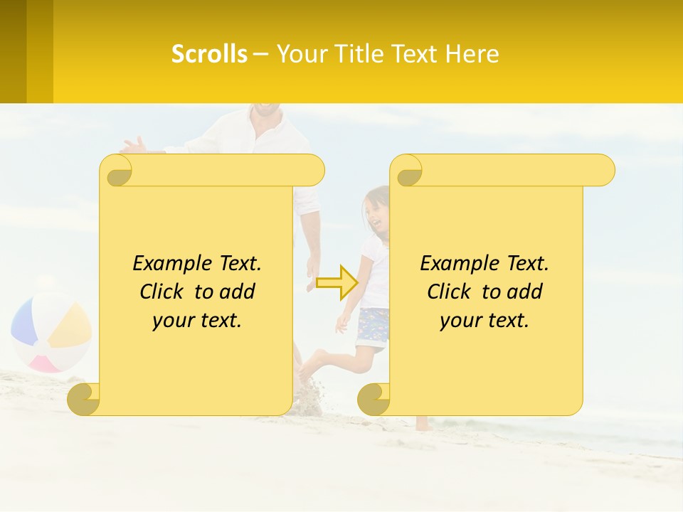 A Man And A Little Girl Playing With A Ball On The Beach PowerPoint Template