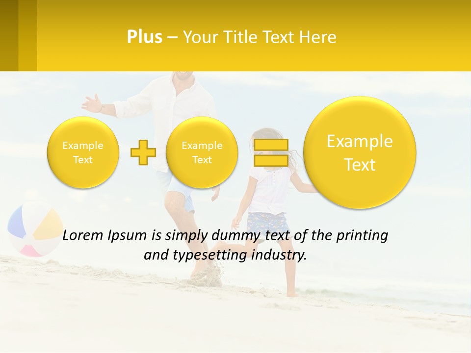 A Man And A Little Girl Playing With A Ball On The Beach PowerPoint Template