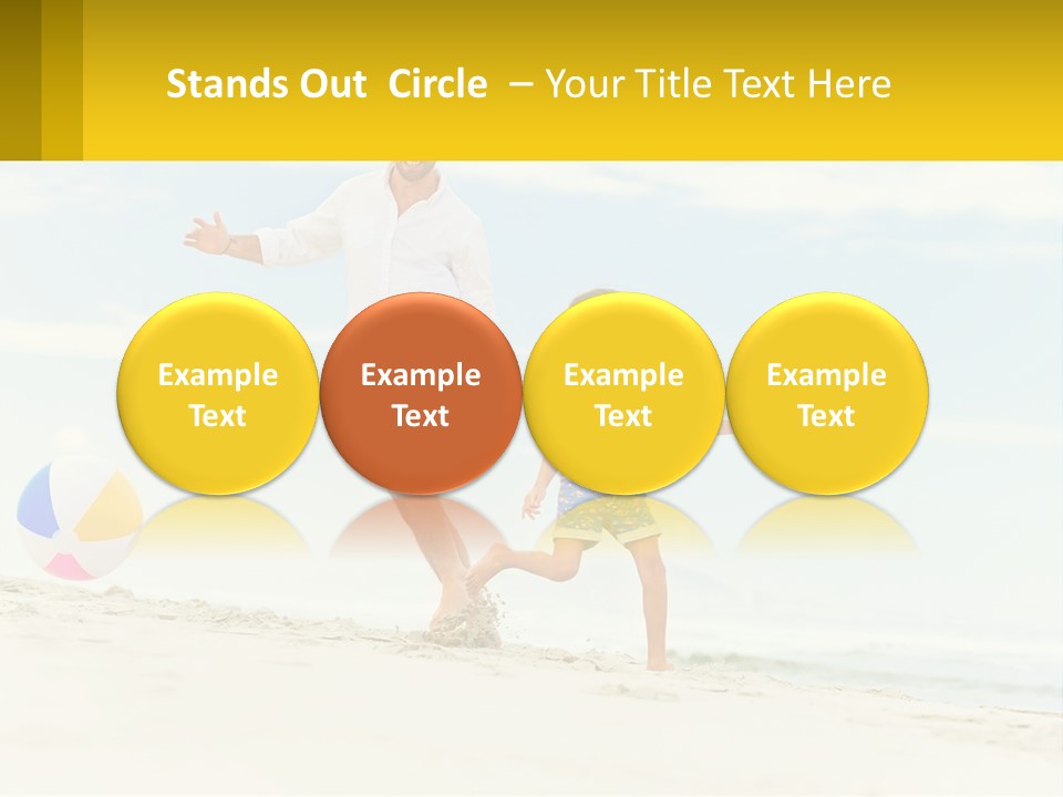 A Man And A Little Girl Playing With A Ball On The Beach PowerPoint Template