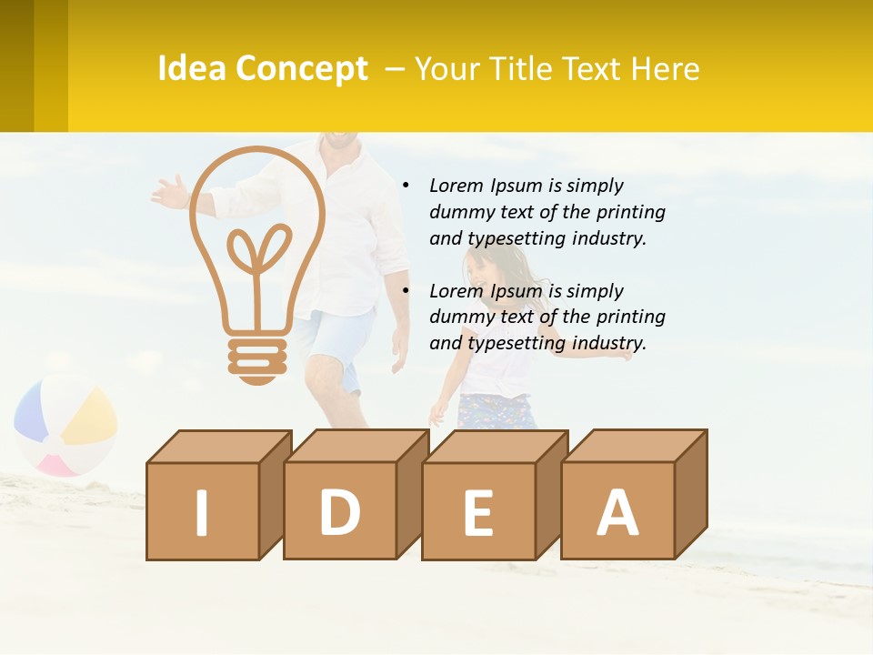 A Man And A Little Girl Playing With A Ball On The Beach PowerPoint Template