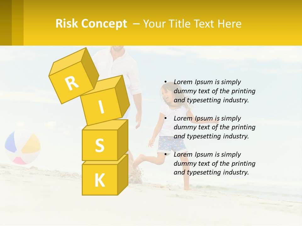 A Man And A Little Girl Playing With A Ball On The Beach PowerPoint Template