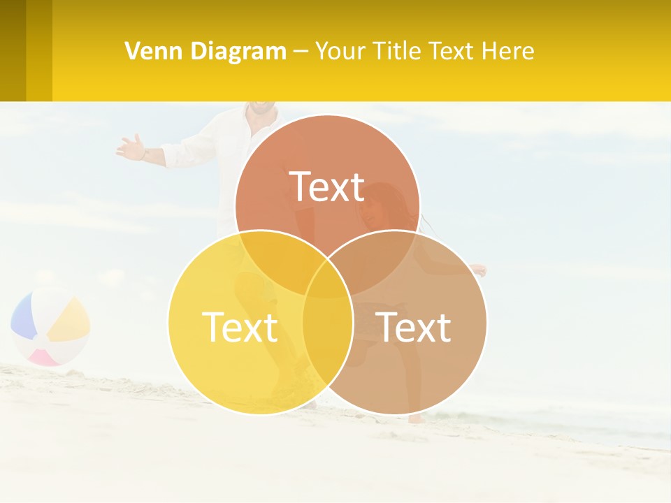 A Man And A Little Girl Playing With A Ball On The Beach PowerPoint Template