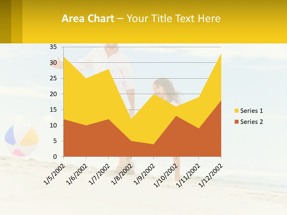 A Man And A Little Girl Playing With A Ball On The Beach PowerPoint Template