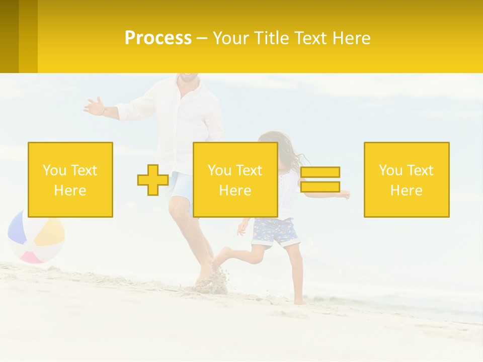 A Man And A Little Girl Playing With A Ball On The Beach PowerPoint Template