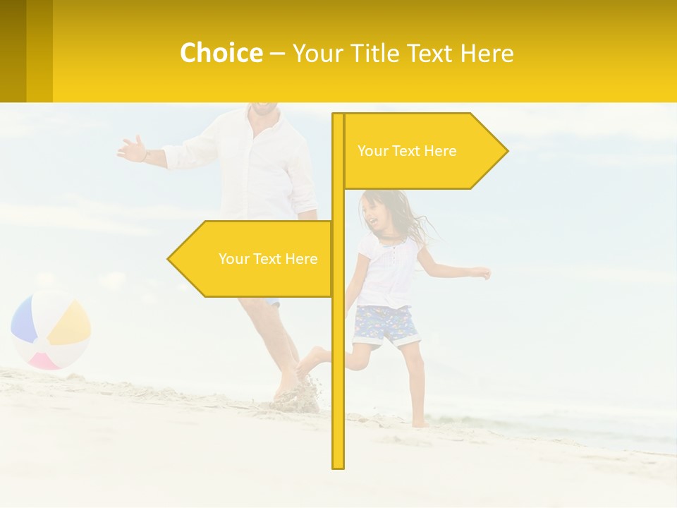 A Man And A Little Girl Playing With A Ball On The Beach PowerPoint Template