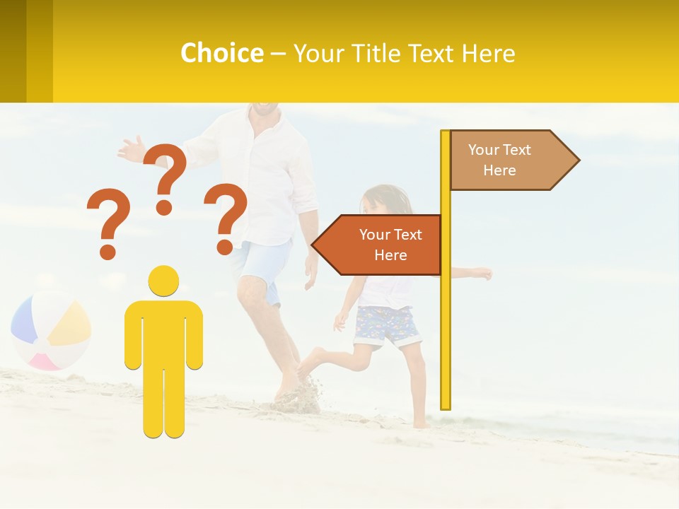 A Man And A Little Girl Playing With A Ball On The Beach PowerPoint Template