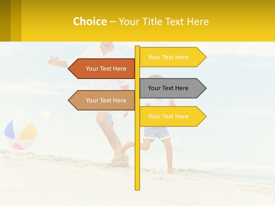 A Man And A Little Girl Playing With A Ball On The Beach PowerPoint Template